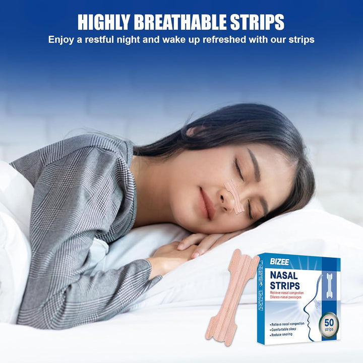 Nasal Strips 50 Pcs Nose Strips for Snoring Relief, Anti-Snoring Devices for Men and Women, Drug-Free Nose Strips to Relieve Congestion from Colds or Allergies,Snore Strips for Sports and Sleep