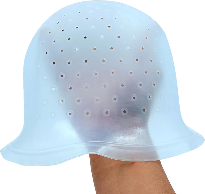 9 Pcs Highlighting Cap Kit Pre Holed Highlighting Cap Holes Opened Highlights Cap Hair Dye Cap Silicone Streaking Cap Frosting Cap with Disposable Professional Hair Colouring Dye Tools Kit