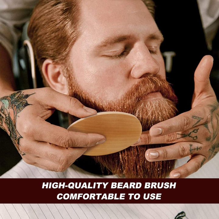 Beard Brush Comb Set for Men, Wooden Boar Bristle Hair Moustache Comb Beard Brush Set for Combing Beard Hair, Removing Debris, Massages Face
