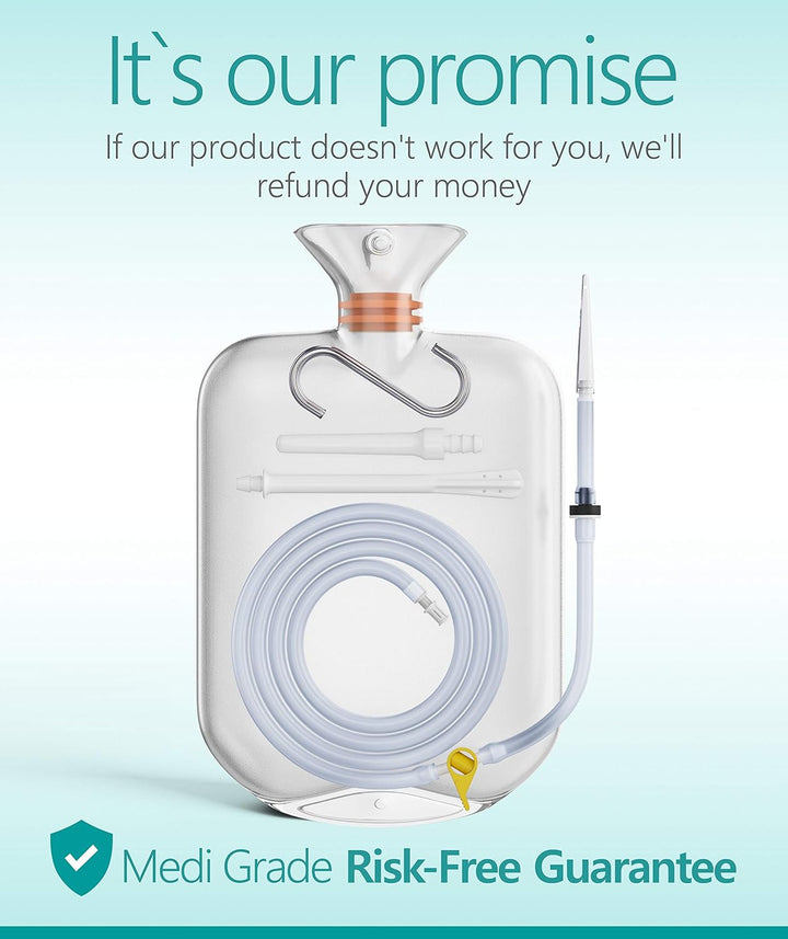 Enema Kit for Adults, 2 Litres - Transparent, Hands-Free Colonic Irrigation Home Kit with One-Way Valve - Perfect for Coffee & Colon Cleanse