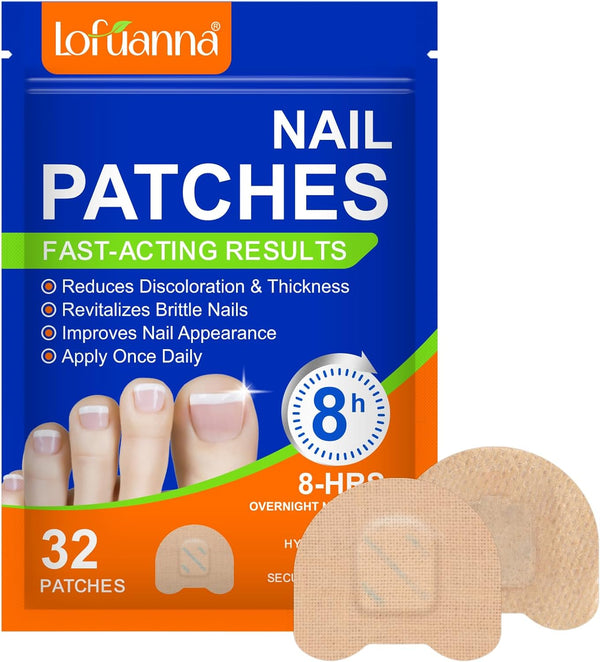 Fungal Nail Patches, 32Pcs Toe Nail Fungal Treatment Pads, 8-Hour Nighttime Toenail Fungus Treatment Restores Healthy Appearance, Reduces Discoloration & Thickness, Overnight Repair for Damaged Nails