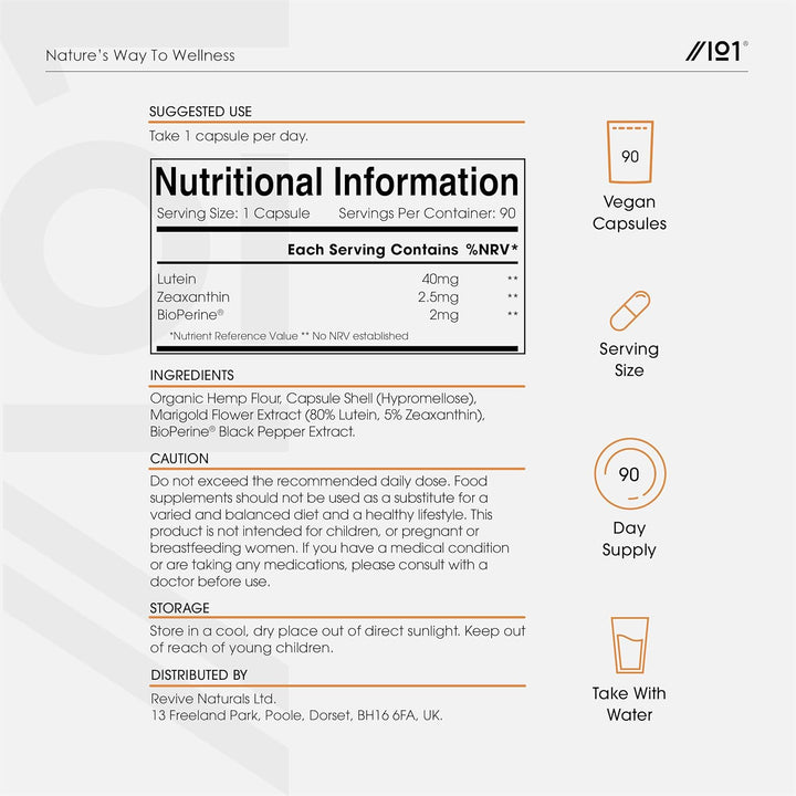 Lutein & Zeaxanthin with Bioperine® – 40Mg Lutein 2.85Mg Zeaxanthin – 90 Vegan Capsules – Natural Carotenoids from Marigold Extract – Resealable and Recyclable Pouch by