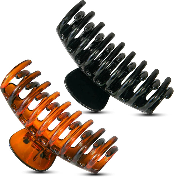 9Cm Hair Clips Women Girls Hair Claw Clips Non-Slip Grip Strong Hold Brown/Black Hair Clips for Fine Hair Shiny Sectioning Styling Clips 2PCS Claws Set