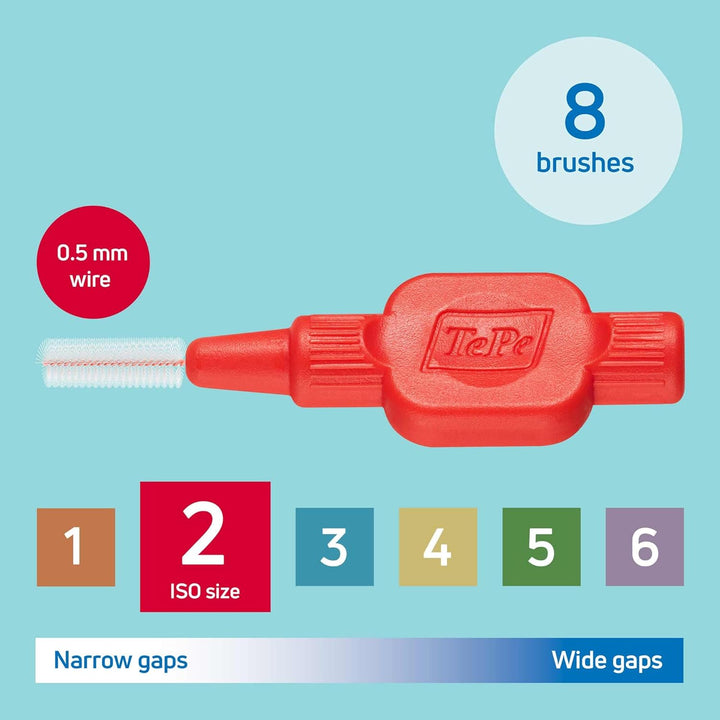 Interdental Brush, Extra Soft, Red, 0.5Mm/Iso 2, 8Pcs, Efficient Cleaning between Teeth, Plaque Remover and Dental Flosser for Narrow Gaps