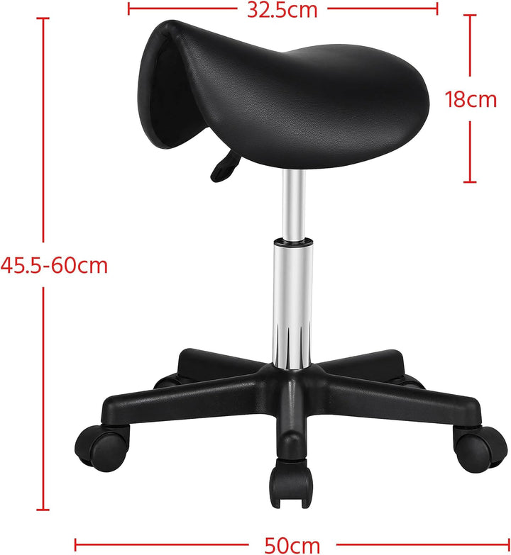 Saddle Stool Adjustable Rolling Salon Chair Swivel Rolling Wheels & Ergonomic for Hairdressing Massage Tattoo Spa Saddle Black