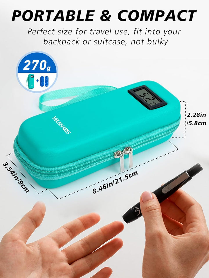 Medicine Cool Bag with Temperature Display - Small Insulin Travel Case with 2 Ice Packs for Diabetes Supplies, Monjaro Travel Case (Green)