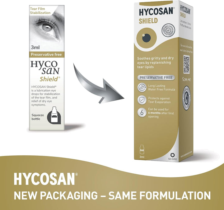 Hycosan Shield Eye Drops – Preservative Free Single Ingredient Formula for Management of Dry Eyes – 280 Applications – 3Ml