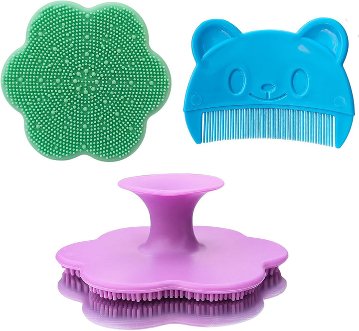 Silicone Face Scrubbers Exfoliator Brush&Baby Bath Brush& Facial Cleansing Brush&Baby Cradle Cap Brush&Silicone Massage Brush,Suitable for Adult Facial Cleansing and Baby Bathing (Small-3Pcs)