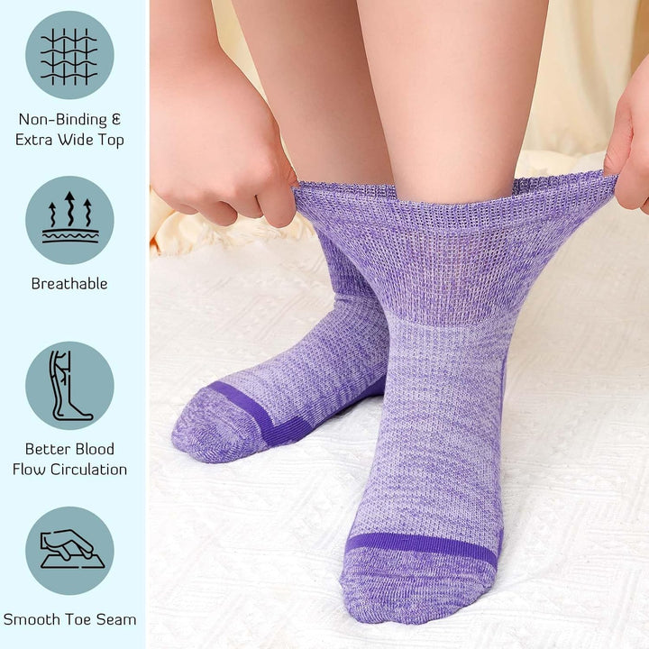 Bamboo Diabetic Socks for Women: Extra Wide Top Ankle Socks for Men - Non Elastic Gentle Loose Seamless for Swollen Feet Size 6-11 5 Pairs