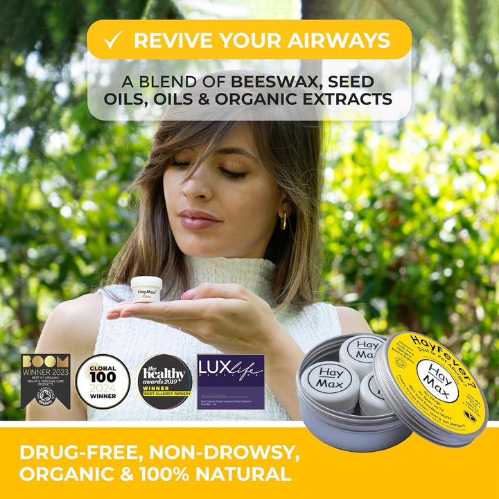 Allergen Barrier Balm Triple Tin Pure | Pack of 3 | Organic, Natural & Non-Drowsy Hay Fever & Allergy Relief Balm | Traps Pollen, Dust & Other Allergen Particles | Apply around the Nose & Eyes