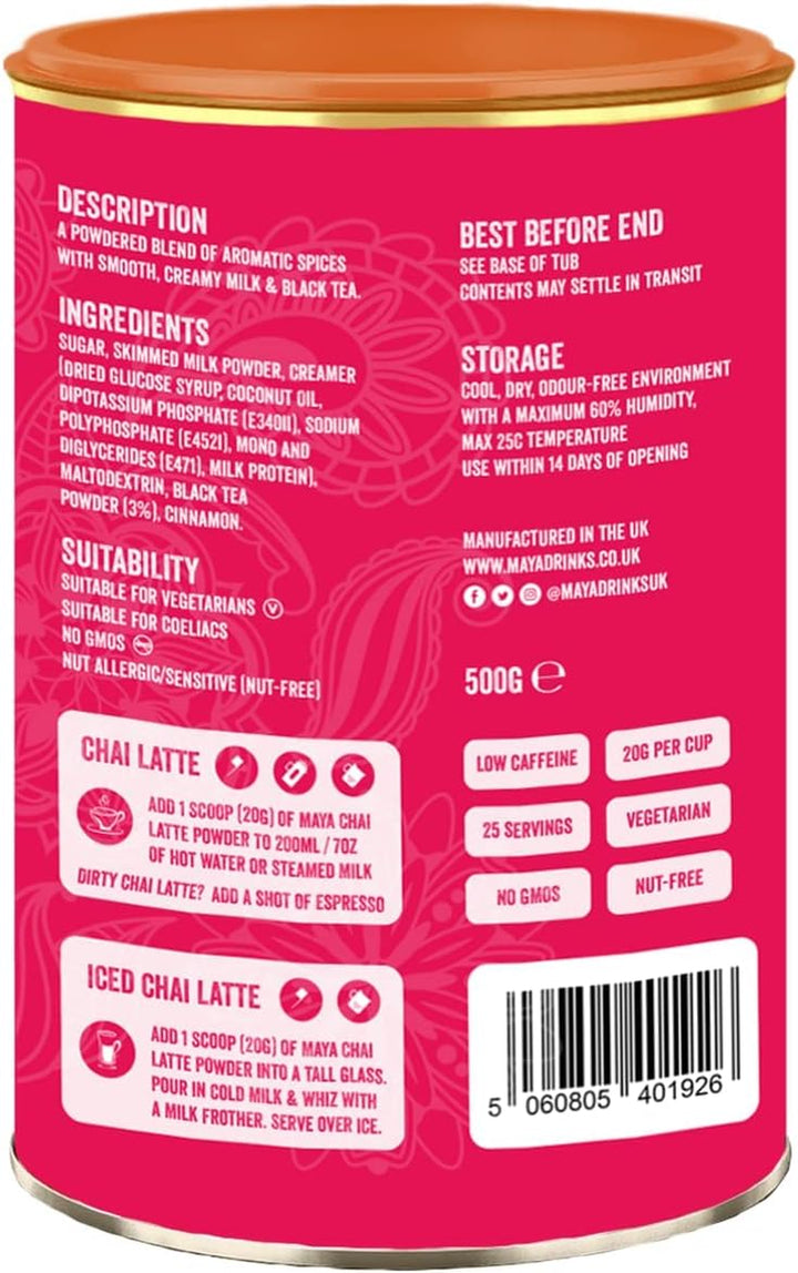 , Spiced Chai Latte Powder 500G (Pack of 1) - Just Add Water or Milk (25 Servings)