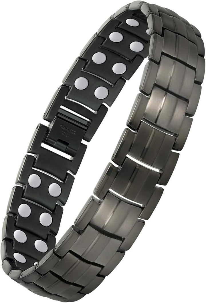 Titanium Steel Magnetic Bracelets for Men,4 Element Double Row Strength Magnets Wristband Magnetic Brazaletes with Free Links Removal Tool & Jewelry Gift Box