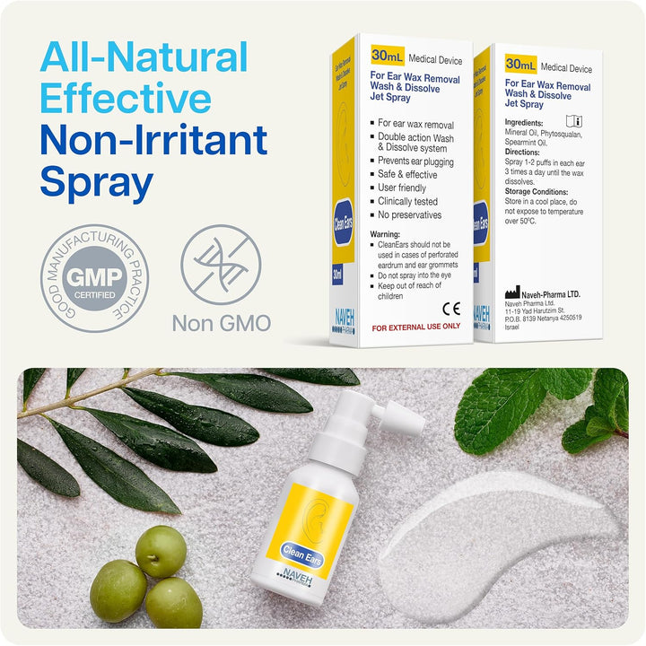 Cleanears | Fast-Acting Ear Wax Removal Spary | Breaks down & Dissolves Earwax in Just 1 Treatment | Clinically Proven to Be 300% More Effective W/Mineral Oil | Gentle & Safe | 15ML