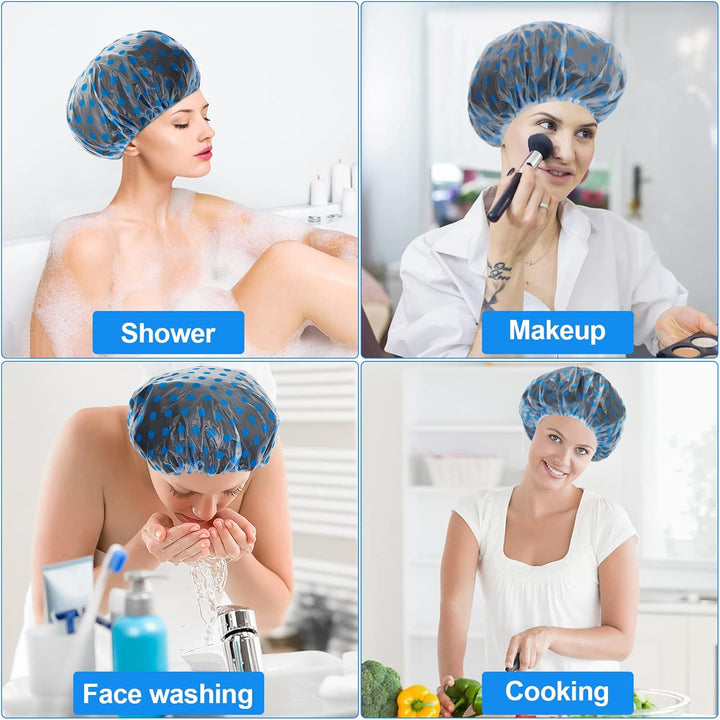 4PCS Shower Cap, Waterproof Shower Caps for Women Long Hair, Reusable Bath Cap with Elastic Band for Spa Salon Hotel