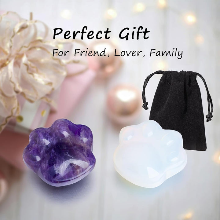 Cat Crystals and Healing Stones, Natural Stone for Anxiety Relief, Emotional Balance & Positive Energy, Pocket-Sized Worry Stones for Stress Relief, Unique Gift for Crystal Cat Lovers (Amethyst)