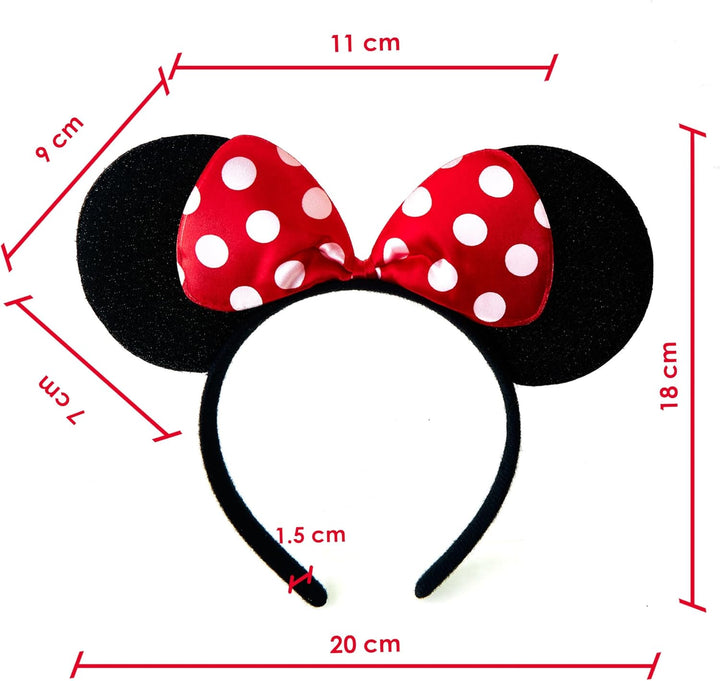 Black with Red Bow & White Polka Dot Minnie Mouse Disney Fancy Dress Ears Head Band