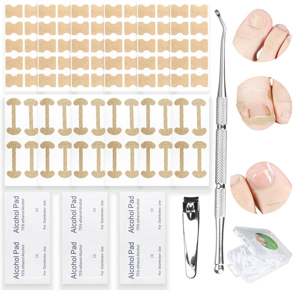 Ingrown Toenail Treatment Patch, 2 Types Toenail Correction Patch, Ingrown Toenail Corrector Stickers Tools, Breathable Elastic Toe Nail Tape, Self-Adhesive Ingrowing Toenail Stick Patch for Care