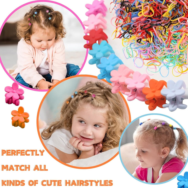 1189 Pcs Hair Bands and Bobbles Set - Colorful Elastic Ties, Cute Clips, No Damage Barrettes Accessories for Girls, Kids and Children with Fine Hair