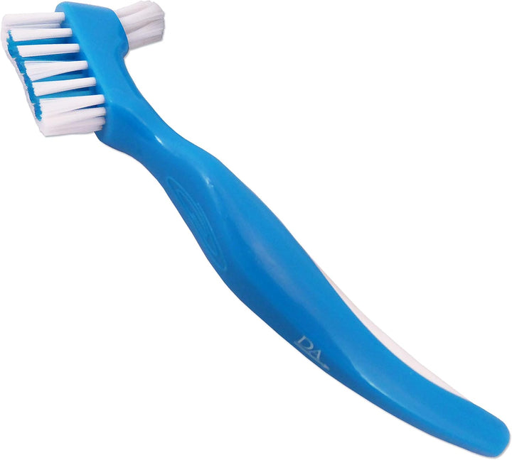 Denture Brush ~ Easy Grip Handle, Double Bristle Head… (Blue & White)