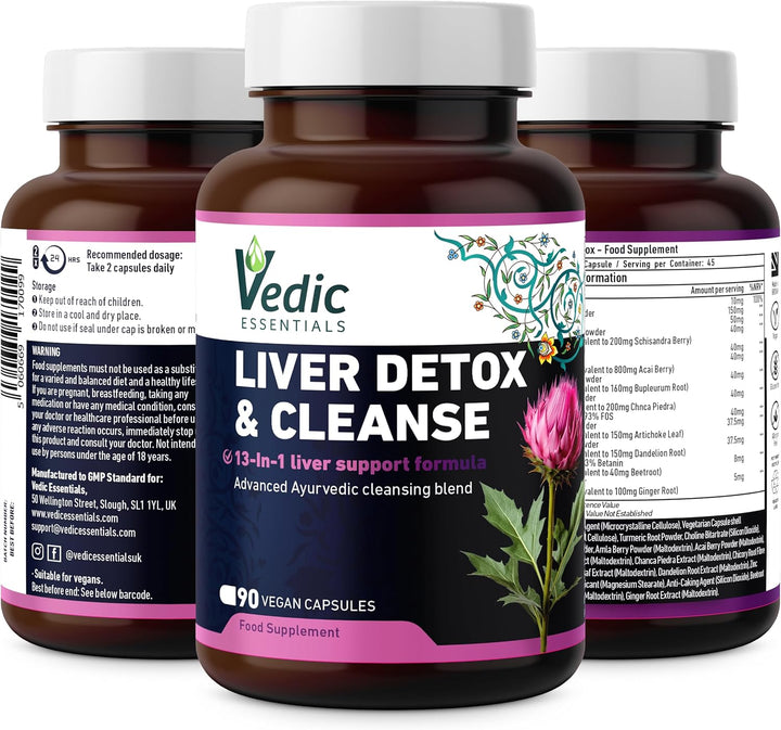 Vedic Advanced Liver Cleanse & Detox | High Strength Liver Support Capsules | 13 Essential Natural Ingredients for Healthy Liver Function | Vegan, UK Made, Premium Supplement