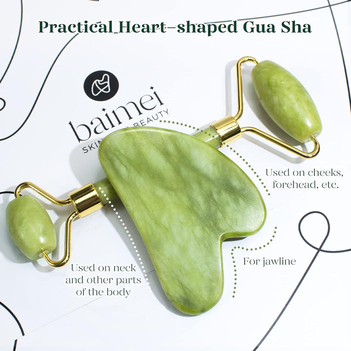 Gua Sha Set and Jade Roller, Jade Gua Sha & Face Rollers for Women, Self Care Gifts for Women, Body Muscle Relaxing, Improve Eye Puffiness, Skin Care Gift