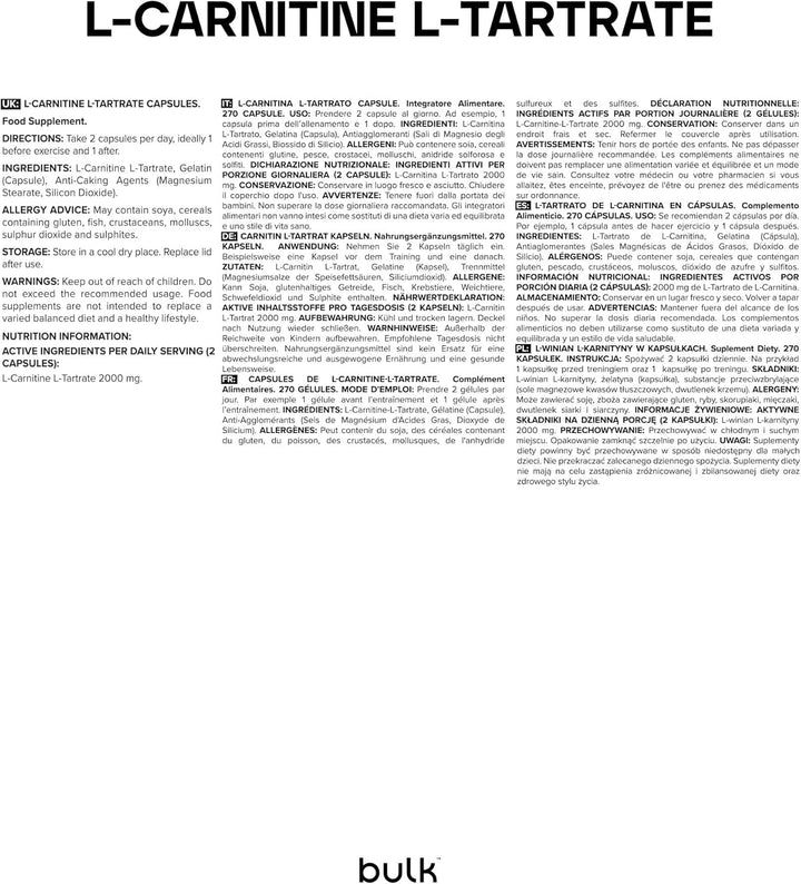 L-Carnitine, L-Tartrate Capsules, 1000Mg, Pack of 90