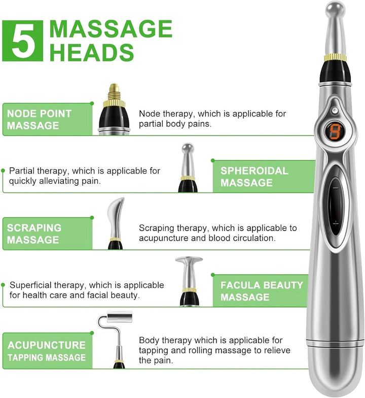 Acupuncture Pen, Electronic Acupuncture Pen, 5 in 1 Electronic Massage Pen, Acupuncture Machine Meridian Pen for Muscle Healing, Pain Relief (Battery Not Included)