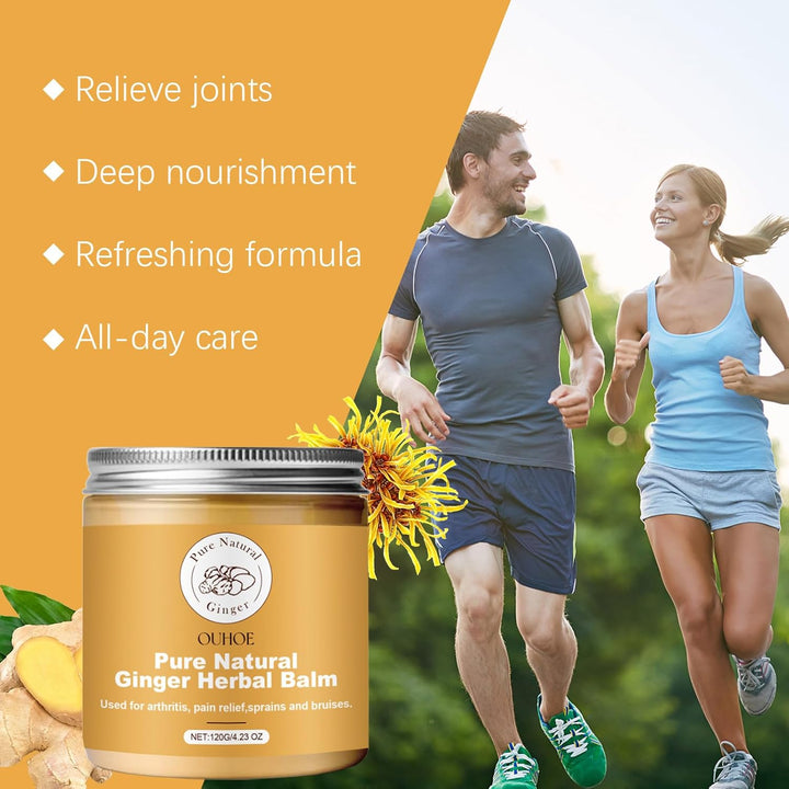 Pure Natural Ginger Herbal Balm, Organic Pure Natural Ginger Herbal Salve 4Oz, Organic Herbal Salve, Care Cream, Effective in Relieve Pain, Suitable for Adults and the Elderly (120Ml)