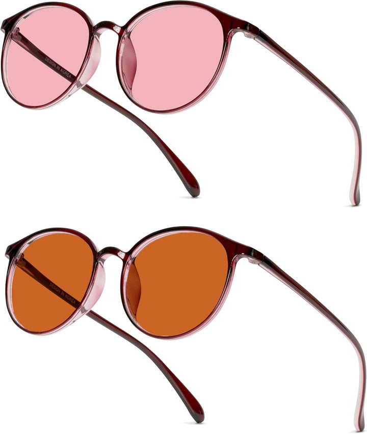 Migraine anti Blue FL-41 Rose Indoor & FL-60 Brown Outdoor Glasses for Light Sensitivity, LED Fluorescent Lighting Glare & Photophobia