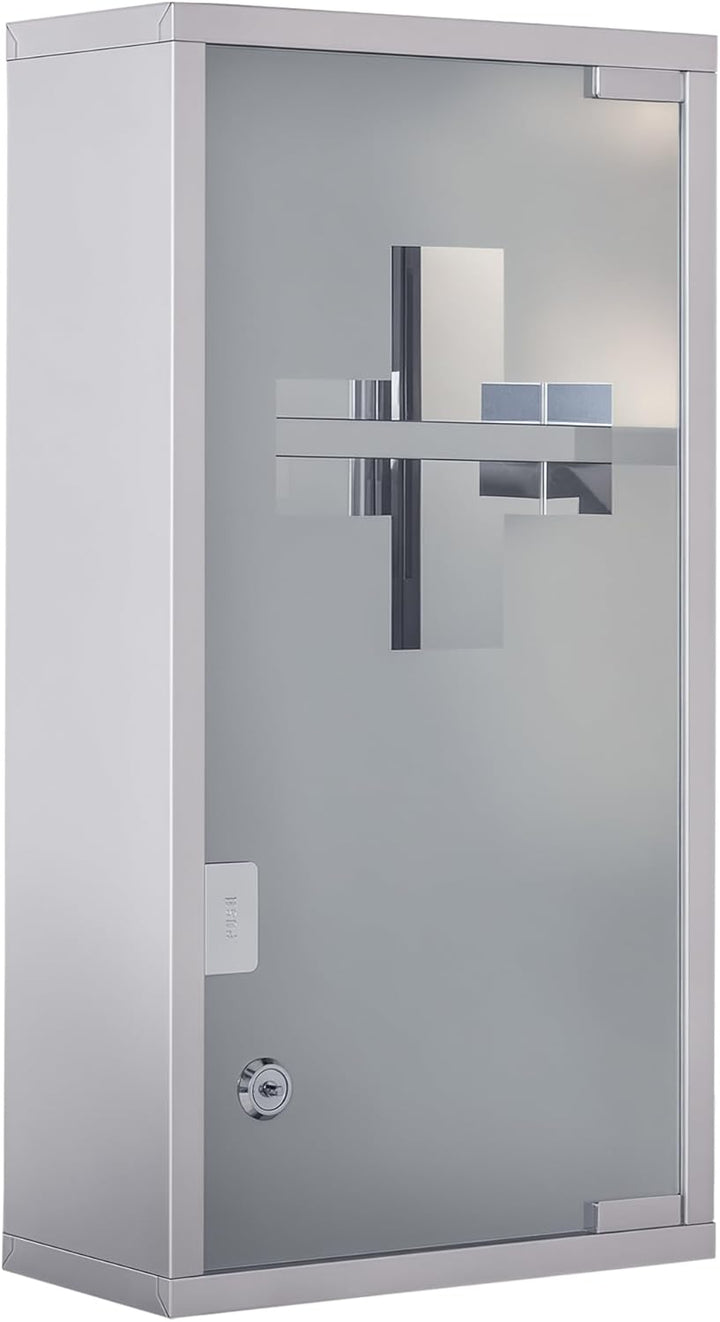 Stainless Steel Wall Mounted Medicine Cabinet with 2 Shelves + Security Glass Door Lockable 48 Cm(H)