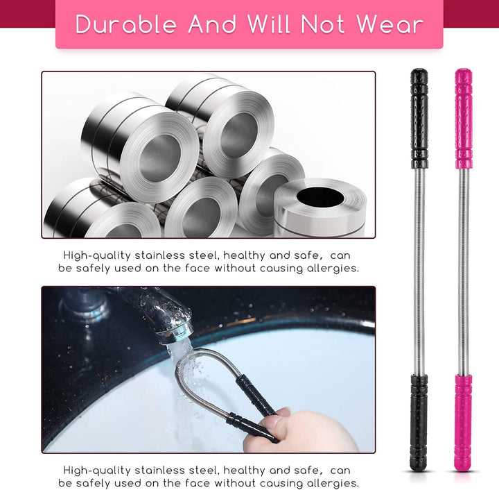 2 Pieces Facial Hair Remover Spring Eyebrow Face Epilator Threading Tool Remove Hair from Upper Lip, Chin, Cheeks and Neck for Women Girls or Men (Black, Rose Red)