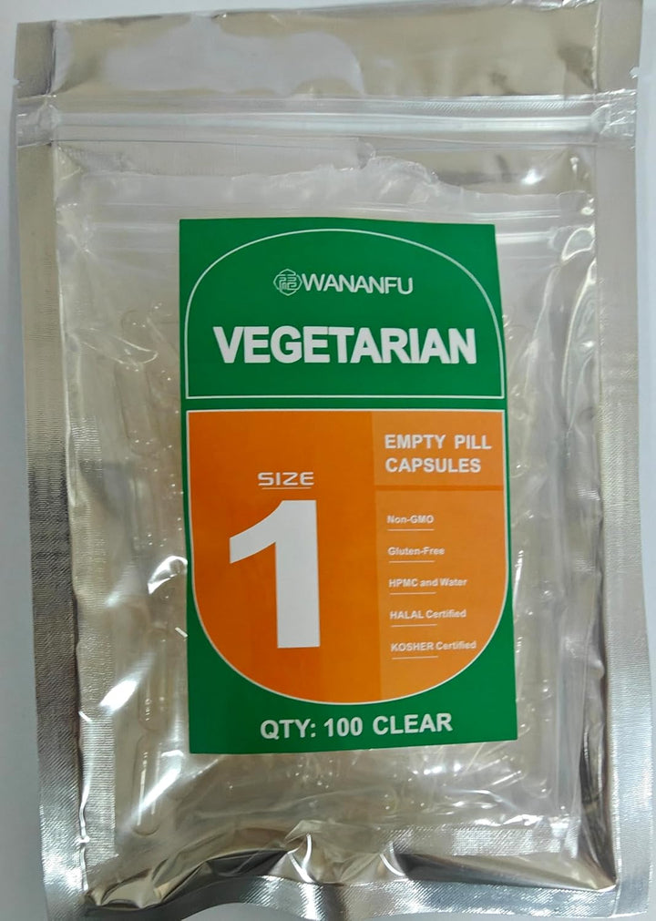 Size 1 Empty Capsules Vegetarian (100 Count) Bundle with Micro Lab Spoon with Powder Tamper, Compatible with Capsule Filling Machine