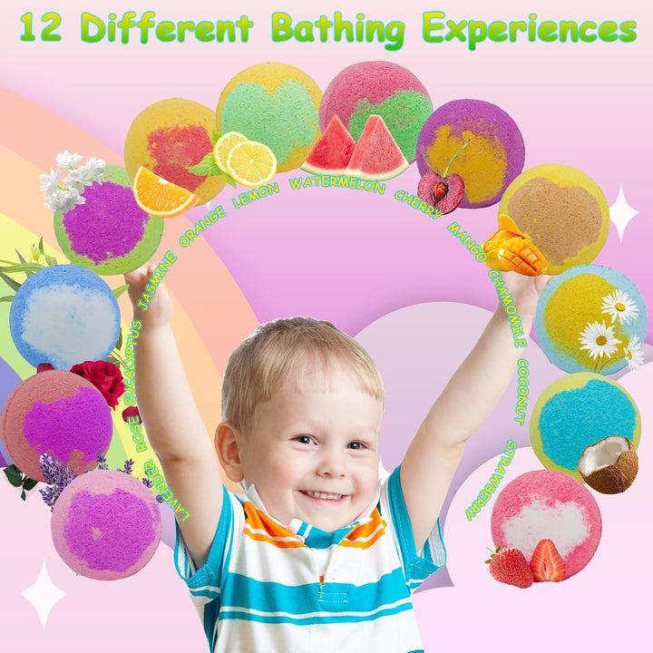 12 Pack of Bath Bombs for Kids with Surprise Toy Inside, Fun Educational Toy Dino Fizzy Balls W/Rich Bubbles, Organic Dinosaur Bath Bomb Gift Set, Kids Bubble Bath Dino Egg for Kids 3 4 5 6 7 8 9 Year