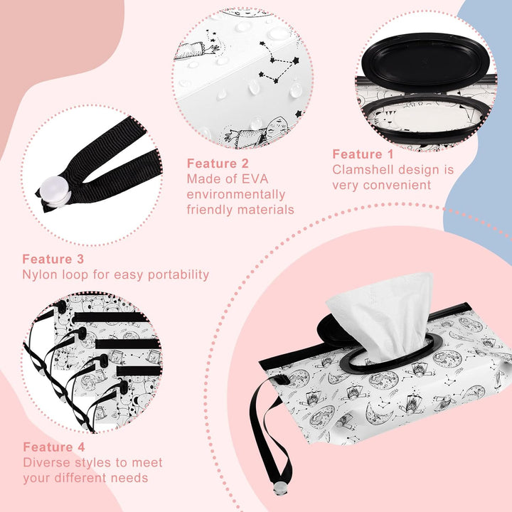 4 Pack Reusable Wipe Case, Extra Large 10" X 6" Refillable Wipe Dispenser Travel Container in Black and White