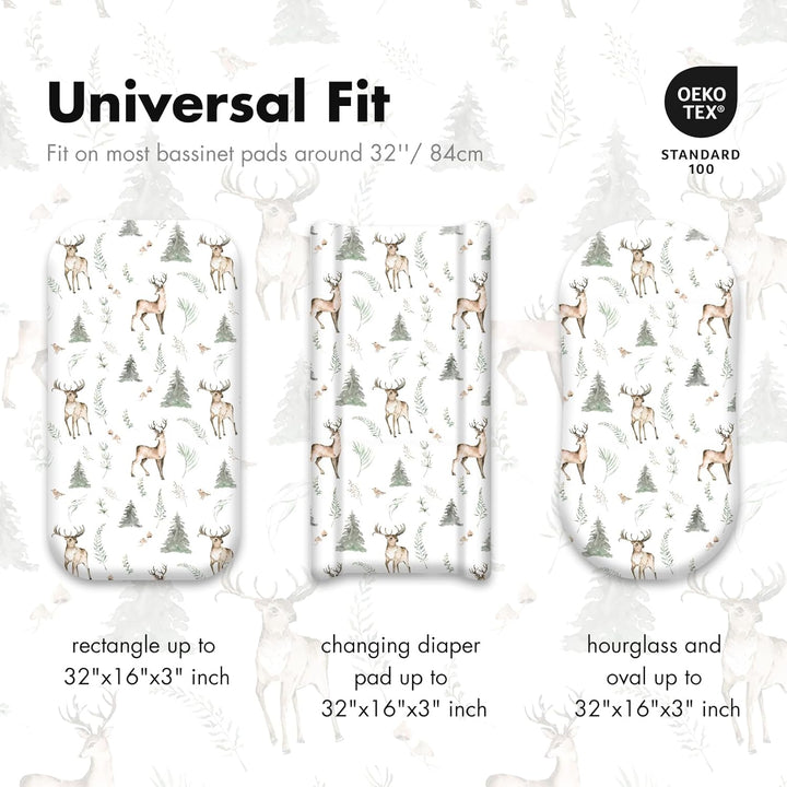 2 Pack Moses Basket Fitted Sheets, Newborn Pram Sheets Fitted, 100% Microfiber Oeko-Tex100 Cozy and Breathable Crib Baby Bassinet Sheets for Boy and Girl, Easy Care Soft Fitted Sheet