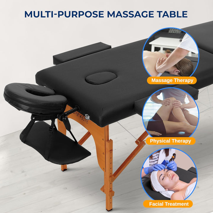 Portable Massage Table, Professional Adjustable Folding 3 Sections Massage Bed with Carrying Bag, Lash Bed Ideal for Beauty Salon, Physical Therapy, Tattoo Parlor, Spa & Facial Treatment