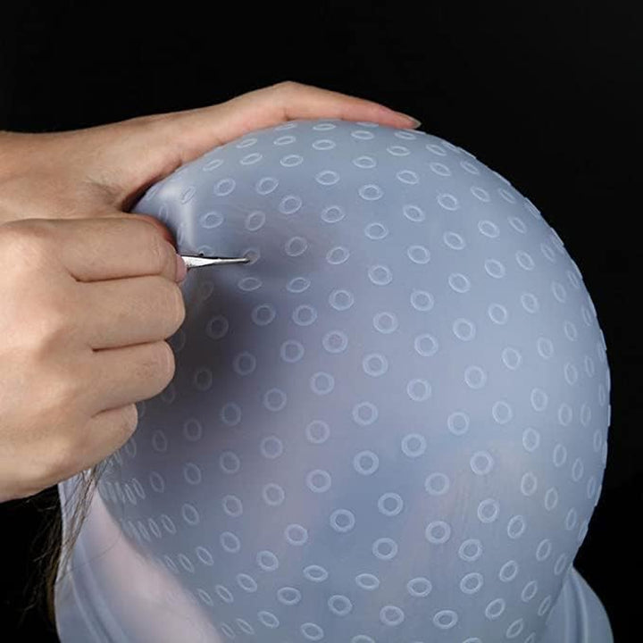 Highlight Caps with Coloring Hair Hook, Frosting Coloring Hat, Professional Salon Silicone Hairdressing Tools