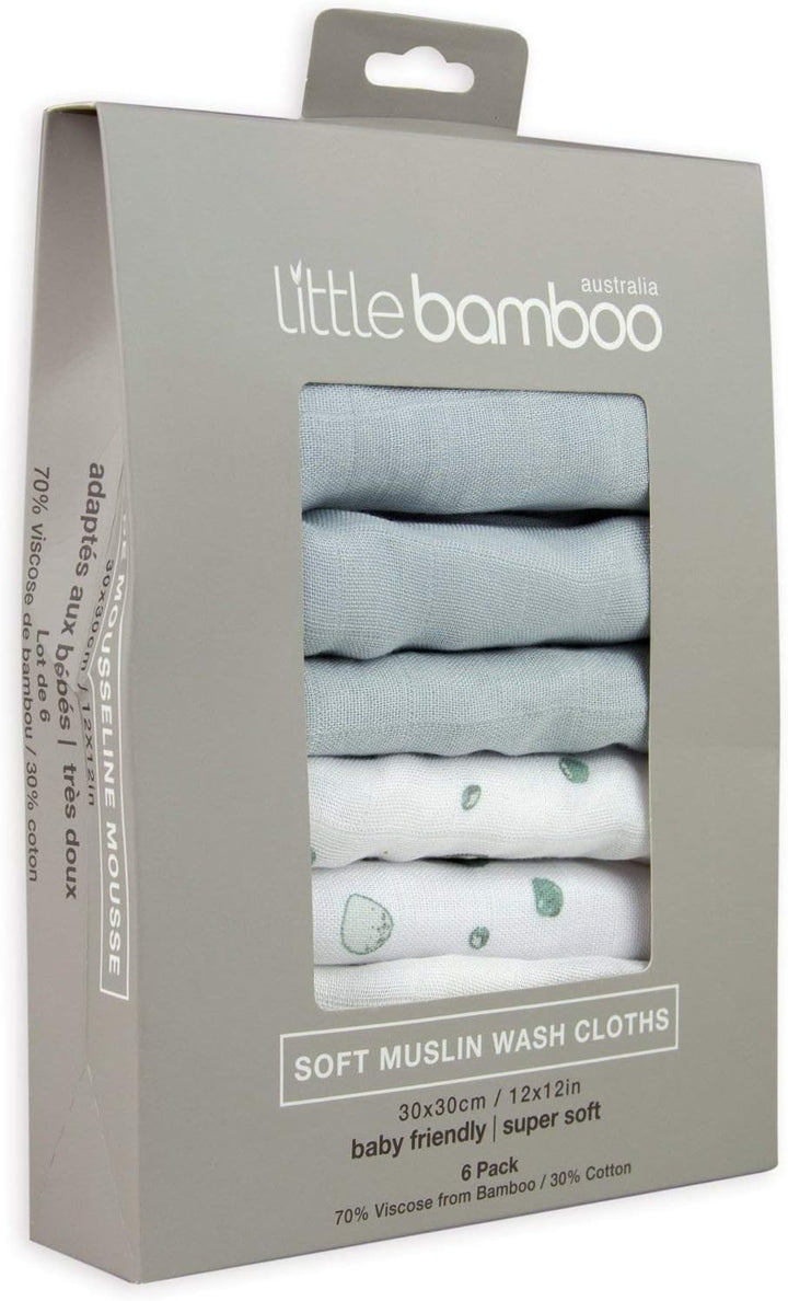 Muslin Baby Wash Cloths 6 Pack, 30 X 30 Cm, Whisper Grey,