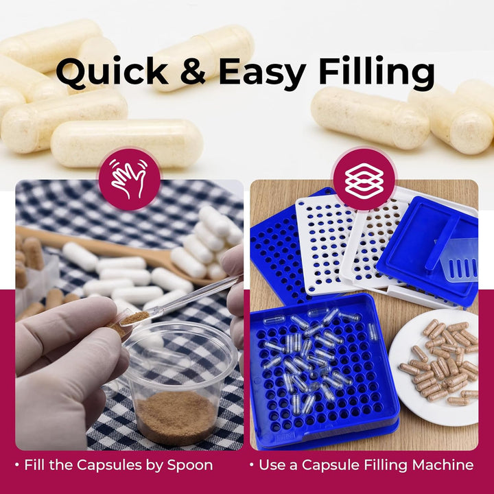 Empty Capsules Size 5 100 Count,Small Clear Empty Gelatin Capsules Kosher,Halal and Non GMO Certified for DIY Supplements.Hypoallergenic Gel Capsule Empty with 2 Spoons,Adapted to the Capsule Filler