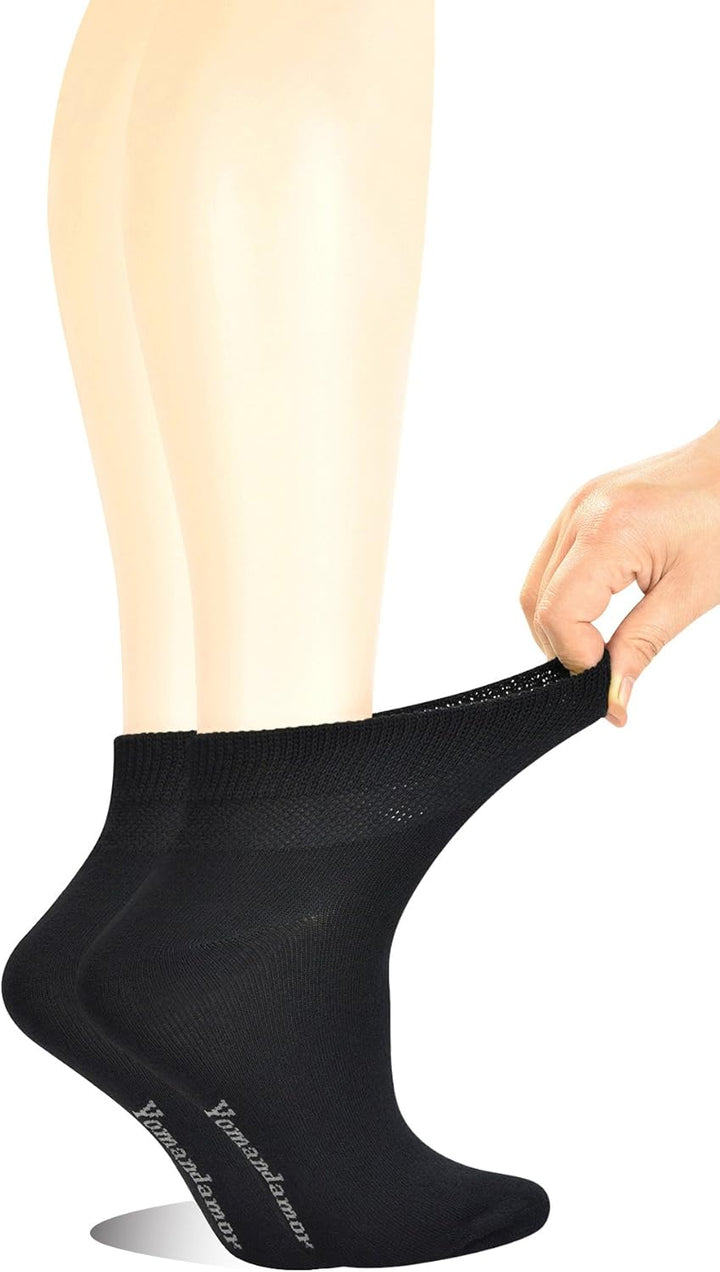Seamless Casual/Diabetic Socks Ladies Bamboo Ankle Black Socks with Non-Binding Top,5 Pairs