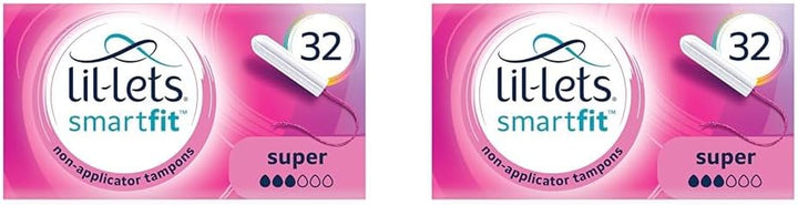 Non-Applicator Super Tampons, 32 Count (Pack of 1), for Medium to Heavy Flow, 3 Droplets, Plant-Based, Smartfit™ Non-App Tampon