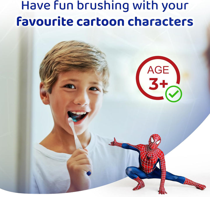 Marvel Spiderman Flashing Toothbrush for Kids with 2 Minute Flashing Light, Comfortable Handle Grip, Soft Rounded Bristles and Suction Cup for Upright Storage for Children Ages 3+