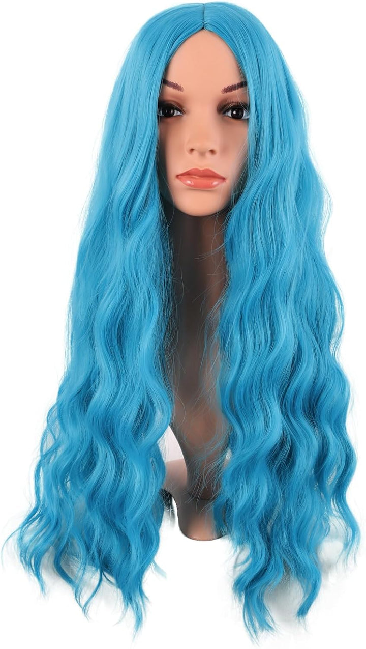 28 Inch/70 Cm Long Wavy Middle Part with No Bangs Synthetic Fiber Curly Fashion Women Party Cosplay Wig (Light Pink)