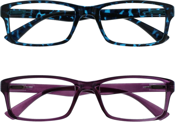 PEP Reading Glasses for Women Men, Large Rectangular Designer Frame with Spring Hinges, Scratch Resistant, Black, UVR+2.00 (Pack of 2)