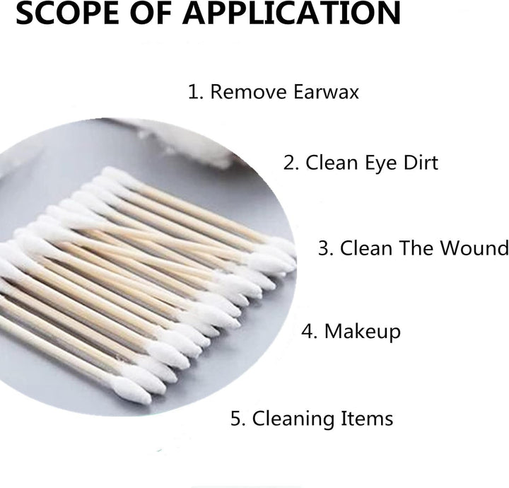 600 Bamboo Cotton Buds, Cotton Wooden Ear Swabs for Makeup Cleaning, 100% Biodegradable, Eco Friendly