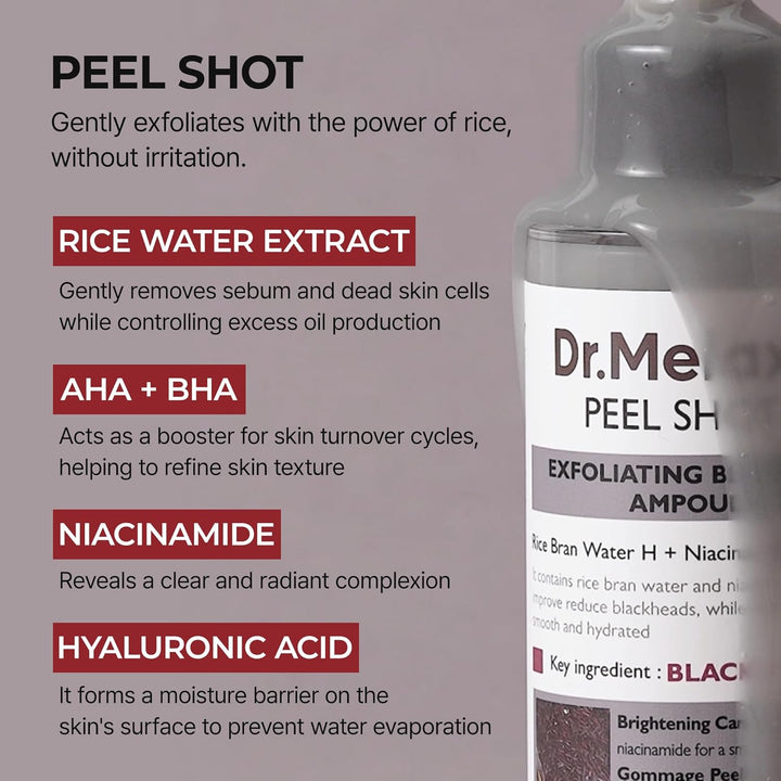 Peel Shot Glow Black Rice Peeling Ampoule Soft Exfoliating Face and Body Scrub Dead Skin Cells Blackheads Remover for All Skin Types Korean Skin Care 80Ml