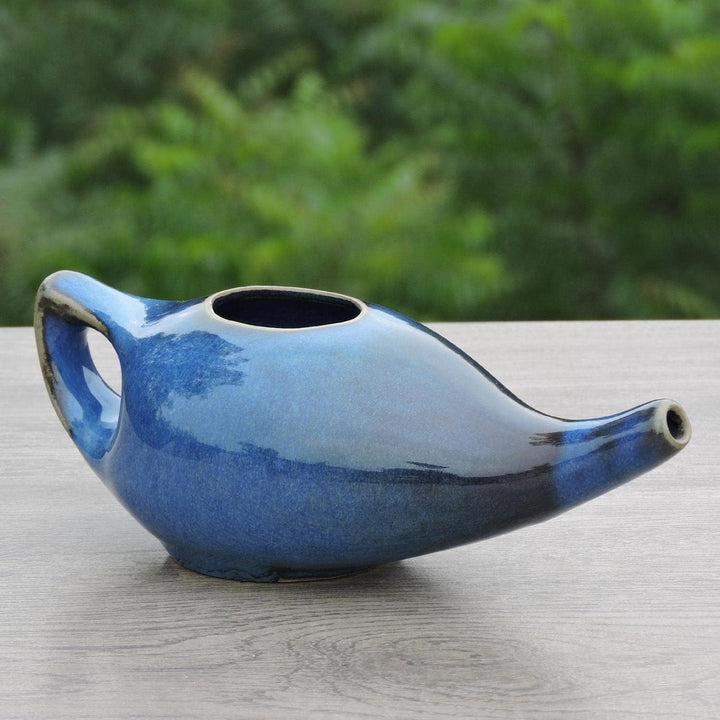 Ancient Impex Porcelain Ceramic Neti Pot with 5 Sachets of Neti Salt | Natural Sinus & Allergy Relief | Ayurvedic Nasal Cleansing Pot for Daily Nasal Wash – Elegant Blue Gradient Design
