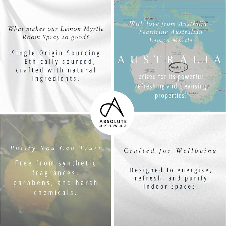 Natural Lemon Myrtle Room Spray 100Ml – Uplifting Home Fragrance with 100% Pure Essential Oil – Natural Air Freshener for Kitchen, Bathroom & Living Spaces