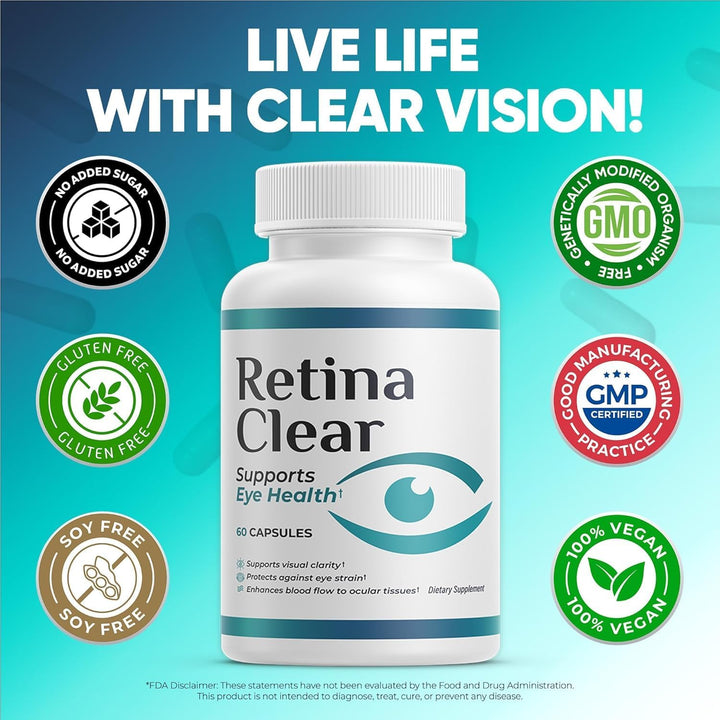Retina Clear – 60 Capsules | Advanced Eye Health & Vision Support with Maca, Green Tea, Bitter Melon | Supports Visual Clarity & Eye Performance | Uk-Made Supplement