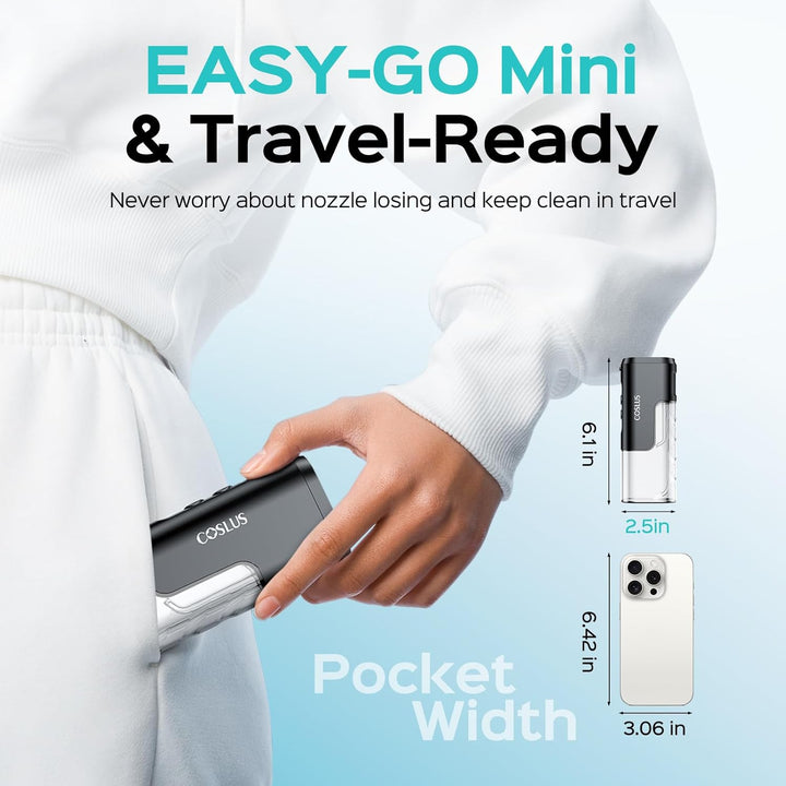 Mini Water Flosser for Travel: Portable Compact Design - Removable Tank for Easy Cleaning - 4 Modes IPX7 Electric Flosser for Braces/Orthodontic/Sensitive Gums On-The-Go Use, Black(T40)